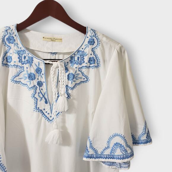 eShakti Wayward Fancies Floral Embroidered Fan Flare Sleeve Tunic Peasant L-14 - Picture 2 of 13